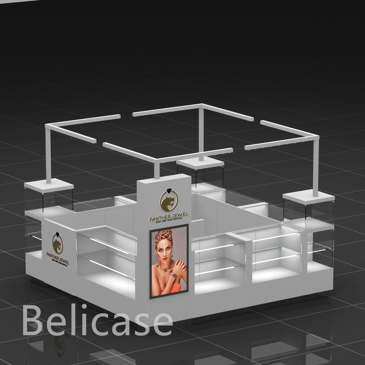 White Glass Jewelry Display Kiosk